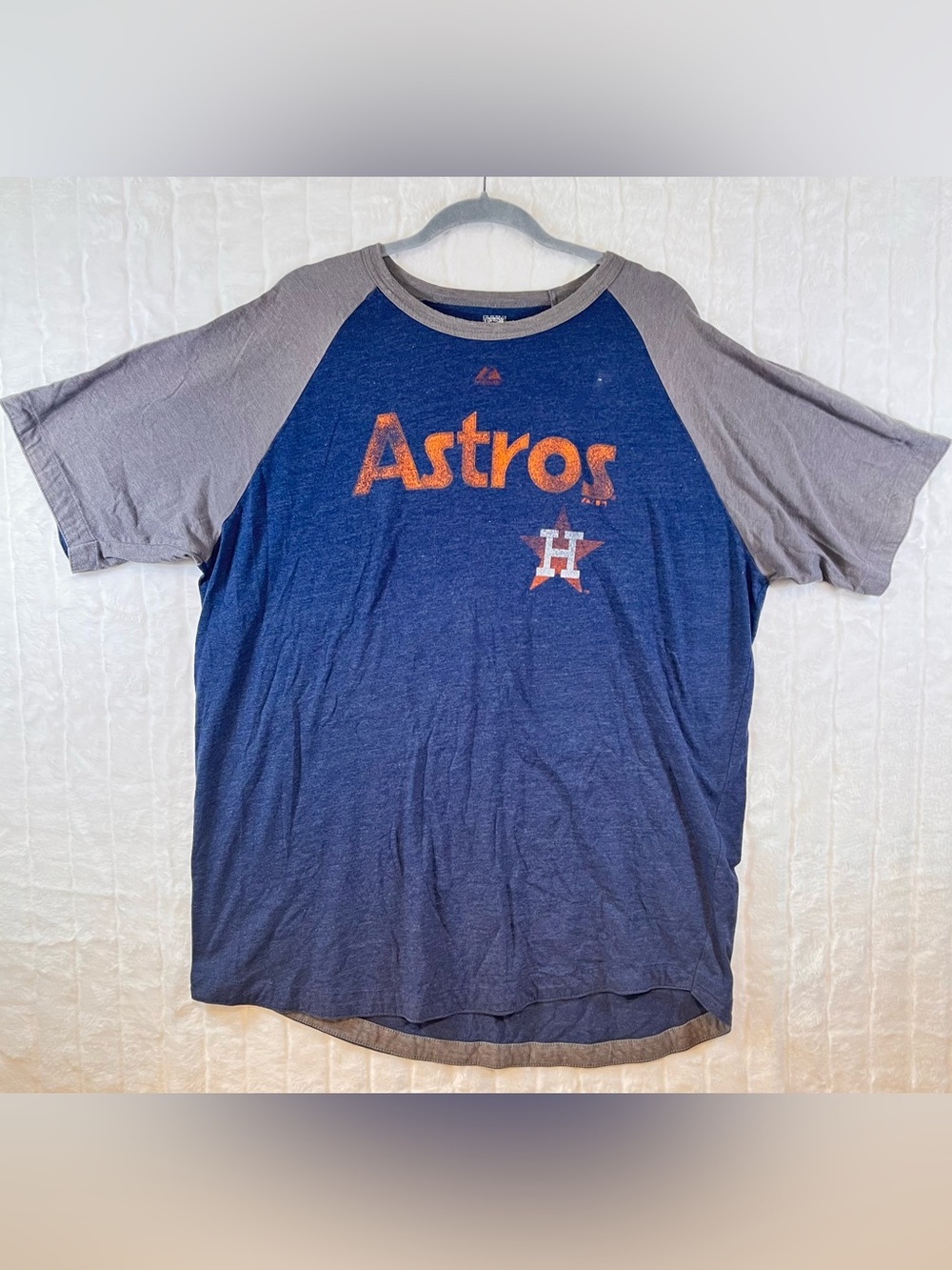 Majestic Houston Astros Raglan Tee Shirt Blue Gray Mens 2XL MLB Gameday